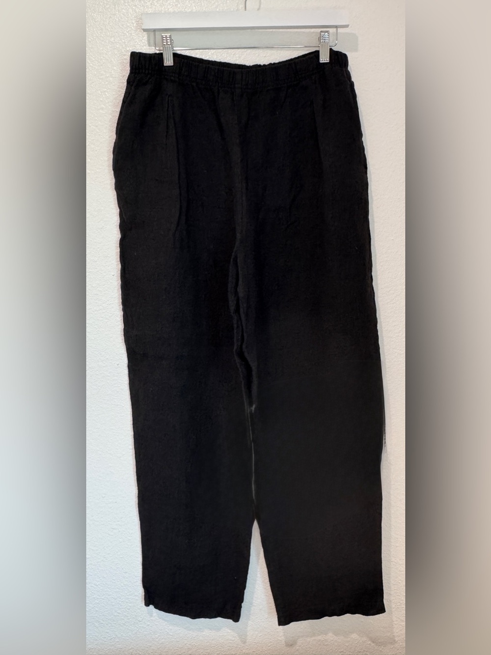 Vintage Marc Ware 100% Linen Wide Leg Pants Black Elastic Waist Trousers L USA
